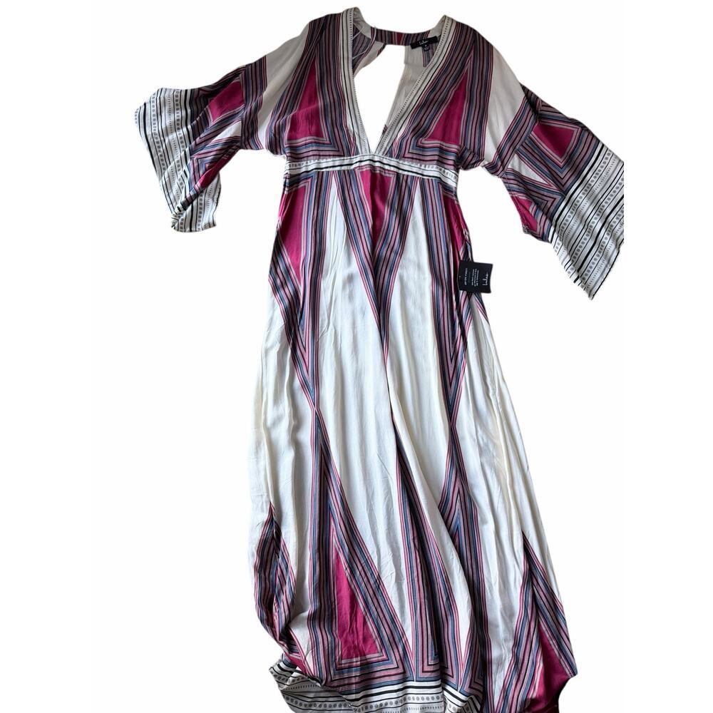 *New Lulus Montecito cream Print Maxi bohemian geometric Dress. Size-M - Picture 4 of 8